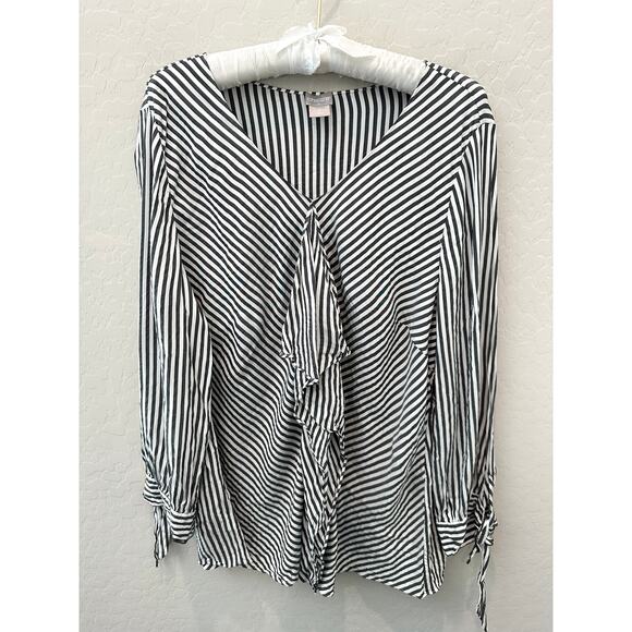CHICO’S | Gray White Striped Ruffle Blouse | Size 3 XL - Picture 1 of 6